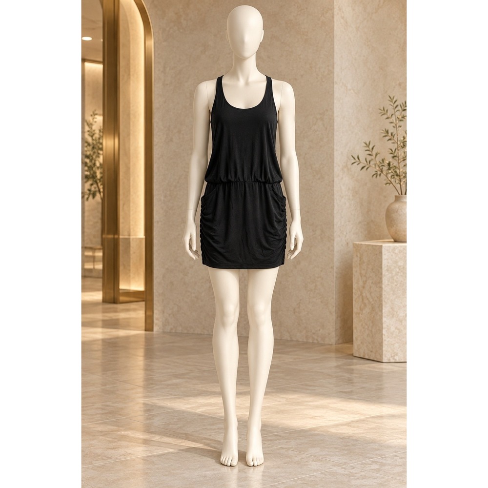 Michael Stars Womens Dress Black Ruched Racerback Mini Size Small